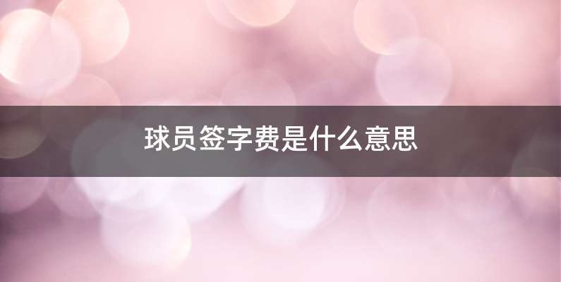 球员签字费是什么意思