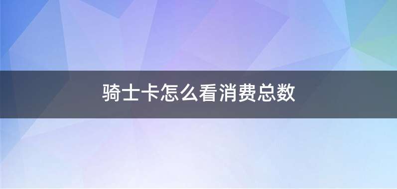 骑士卡怎么看消费总数