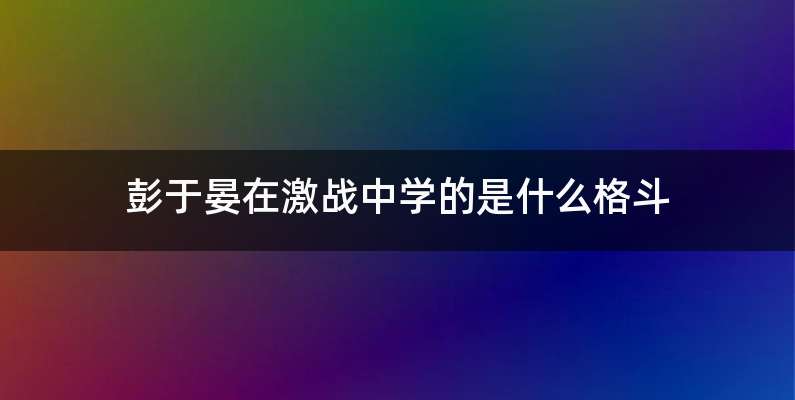 彭于晏在激战中学的是什么格斗