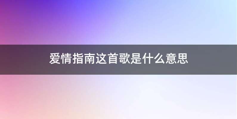 爱情指南这首歌是什么意思