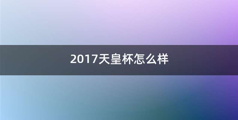 2017天皇杯怎么样