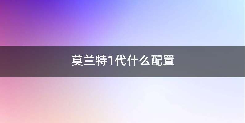 莫兰特1代什么配置