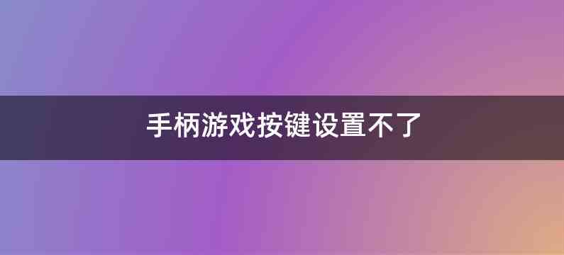 手柄游戏按键设置不了