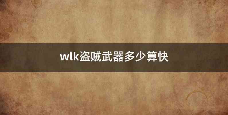 wlk盗贼武器多少算快