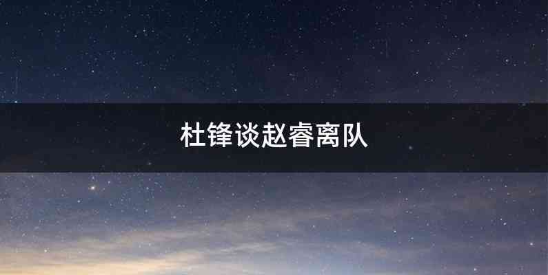 杜锋谈赵睿离队