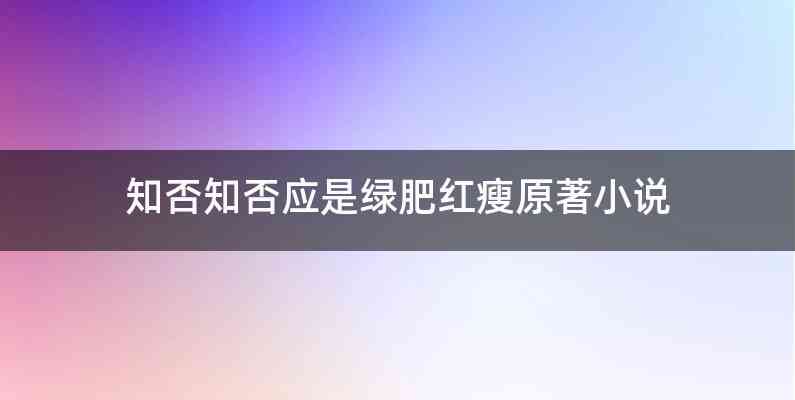 知否知否应是绿肥红瘦原著小说