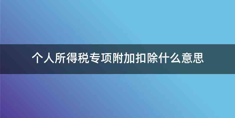 个人所得税专项附加扣除什么意思